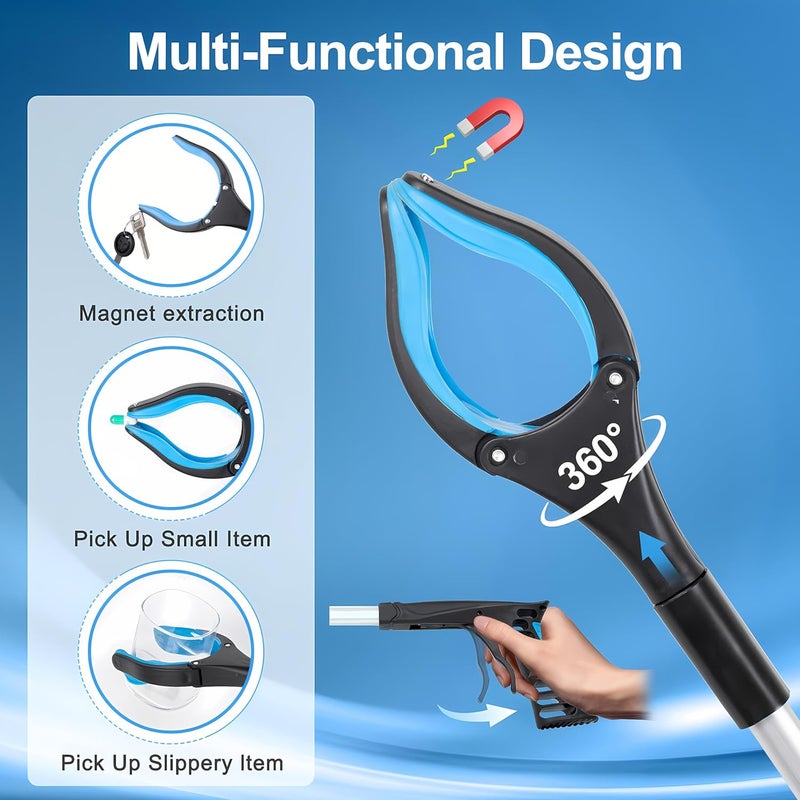 POPDA Grabber Reacher Tool - 32” Extra Long Foldable Gripper and Reaching Tool - Heavy Duty Pick Up Stick Grabbers for Seniors, Trash, Surgery Recovery Must Haves Gifts (Blue) - Image 4